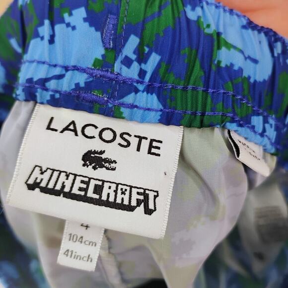 Lacoste Minecraft Creeper Swim Suit Boys Board Shorts Blue Green Pixel Art - Picture 9 of 11